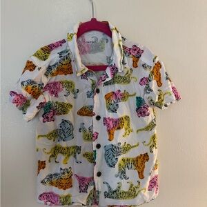 Cat & Jack White and Yellow Button Down Shirt with Whimsical Tiger Print